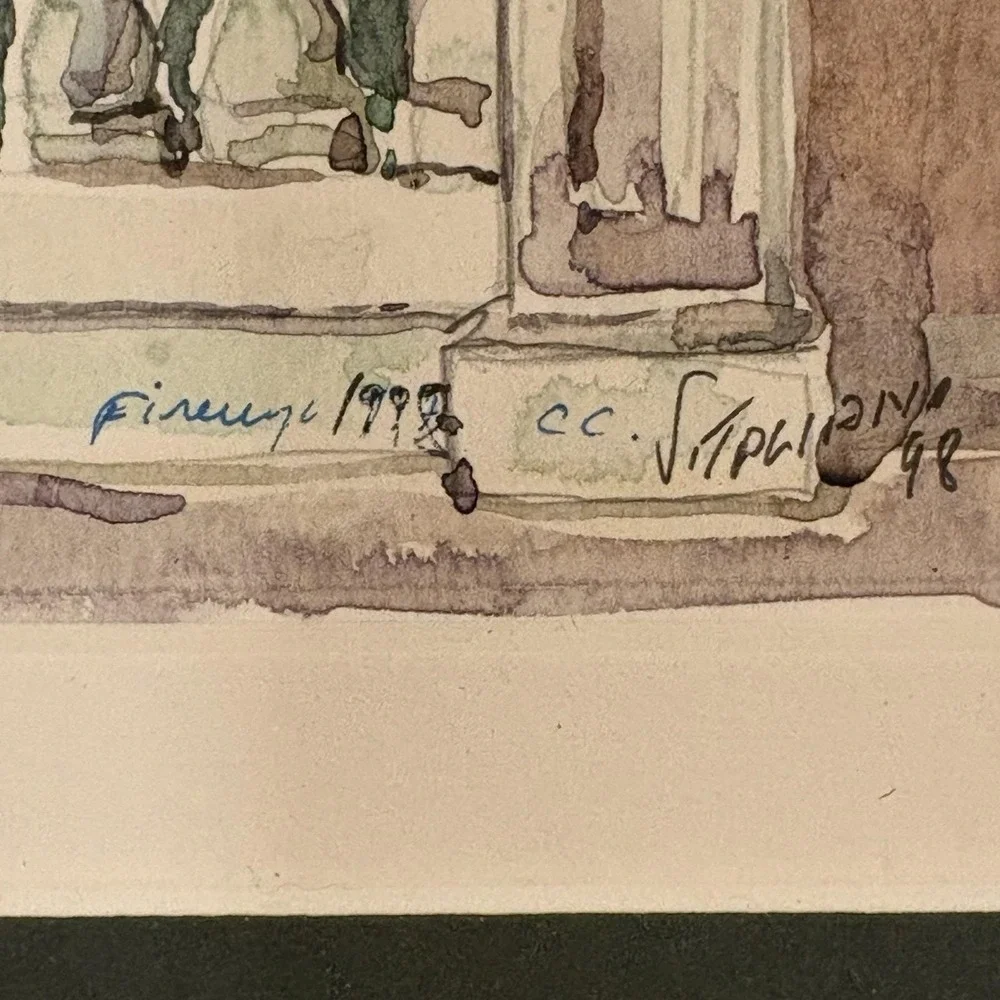 Watercolor Florence 1998 Villa Door Signed By Artist See Signature Beige Green - Picture 11 of 16